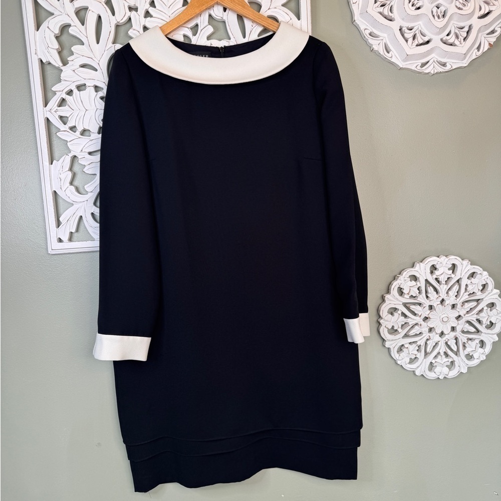Spenser Jeremy Vintage Black White Wednesday Addams Shift Dress Long Sleeve  16